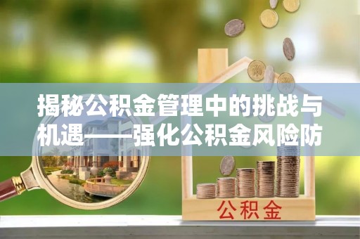 江州揭秘公积金管理中的挑战与机遇——强化公积金风险防控的多维策略