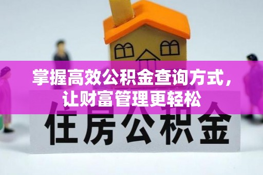 江州掌握高效公积金查询方式，让财富管理更轻松